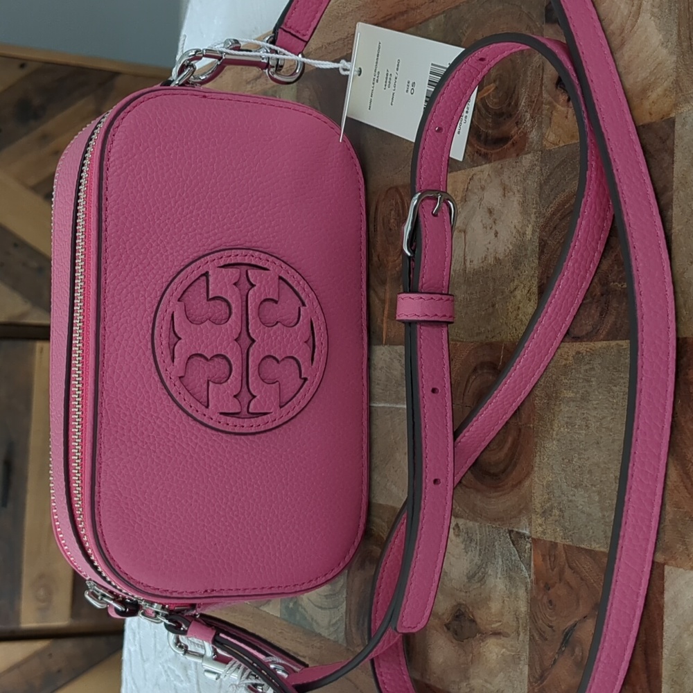 TORY BURCH MILLER MINI LEATHER CROSSBODY DOUBLE T APPLIQUE + DUST BAG NWT ❤️ - Picture 3 of 11